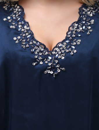 結婚式 母親ドレス Aライン ミセスドレス フォーマル ダークネイビー ウェディングパーティードレス Vネック シフォン お呼ばれ 謝恩会 成人式 二次会 ひざ丈 結婚式のお呼ばれドレス ファスナー アップリケ ウェディング