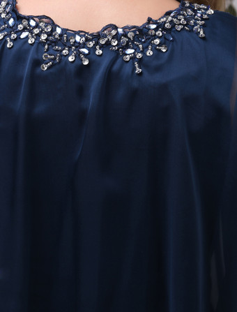 結婚式 母親ドレス Aライン ミセスドレス フォーマル ダークネイビー ウェディングパーティードレス Vネック シフォン お呼ばれ 謝恩会 成人式 二次会 ひざ丈 結婚式のお呼ばれドレス ファスナー アップリケ ウェディング