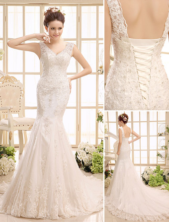 Court Train Ivory Bridal Wedding Gown