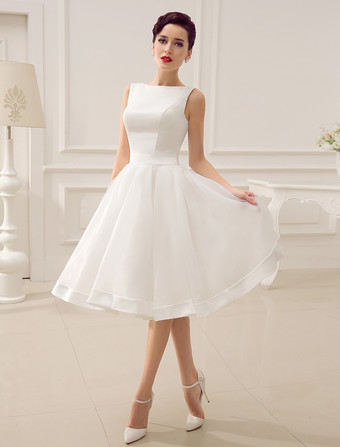 Kurz Hochzeitskleid 2025 Vintage Brautkleid 1950’s Bateau Ärmellos Reception Brautkleid Milanoo
