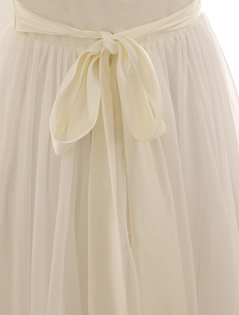 ウェディング ドレス　アイボリー 　Aライン　Vネック　ノースリーブ　フロアレングス　シフォン　レース　スパンコール Milanoo