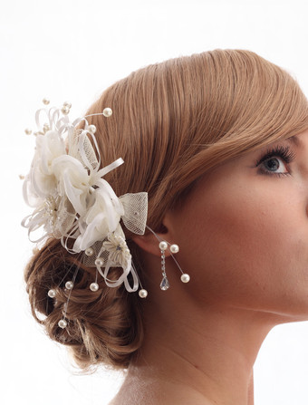 アクセサリー　チュール　ホワイト　模造真珠　ラインストーン　ウエディング　結婚式