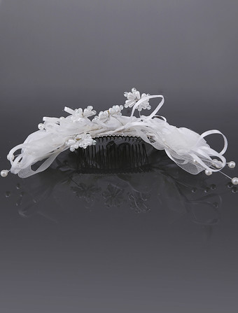 アクセサリー　チュール　ホワイト　模造真珠　ラインストーン　ウエディング　結婚式