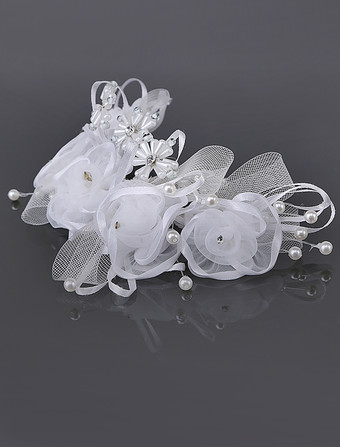 アクセサリー　チュール　ホワイト　模造真珠　ラインストーン　ウエディング　結婚式