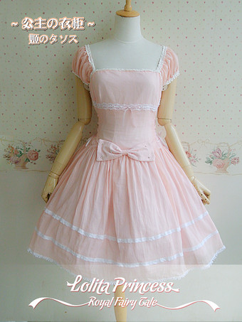 Lolitashow Lovely Square Neck Bow Lace Lolita Dress