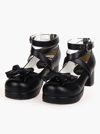 ロリィタシューズ　ブラック　チャンキーヒール　アンクルストラップ　プラットフォーム