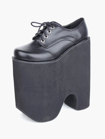 ゴシック　ロリィタ　ハイプラットフォームシューズ　丸いつま先　靴ひも