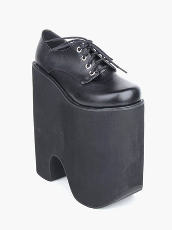 ゴシック　ロリィタ　ハイプラットフォームシューズ　丸いつま先　靴ひも