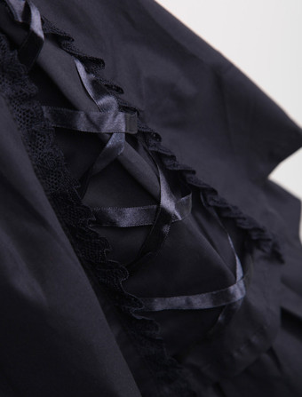 ゴスロリ ワンピースOP　ブラック　スクエアネック　半袖　フリルアイドル衣装　リボンタイロリータワンピース