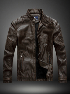 ブラウン　レザージャケット　メンズジャケット　2024　スタンドカラー　長袖　ジップアップ　オートバイジャケット