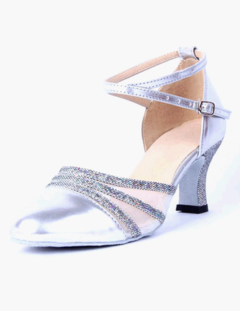 シルバー 女性ダンスシューズ　ラテンダンスシューズ　美脚　疲れにくい　社交ダンスシューズ　滑り防止　スプール　7cm　ポインテッドトゥ　