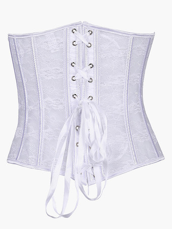コルセット ビスチェ ホワイト ランジェリー 女性用 花嫁下着 レース ジャガード レースアップ レディースファッション