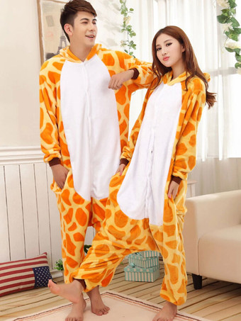 Kigurumi Pajamas Giraffe Onesie For Adult Flannel Animal Couple Costume