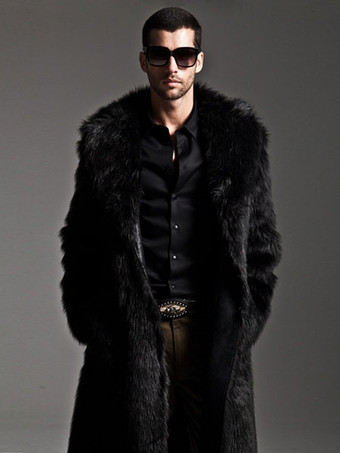 メンズファッション　上着　コート/ジャケット　フェイクファー　シック＆モダン　外出　折り襟　無地　プラスサイズ　