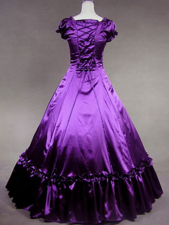 プリンセス プラスサイズ 女性用 貴族ドレス 中世 ドレス パープル 半袖 サテンファブリック 祝日 ドレス ヴィクトリア風 中世 ドレス・貴族ドレス ヨーロッパ 宮廷風 レトロ