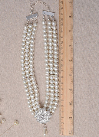 Mariage bijoux strass Set boucle d’oreille perle collier et Bracelet (boucle d’oreille : 5.3 Cm X 3 Cm X 0 5 Cm)