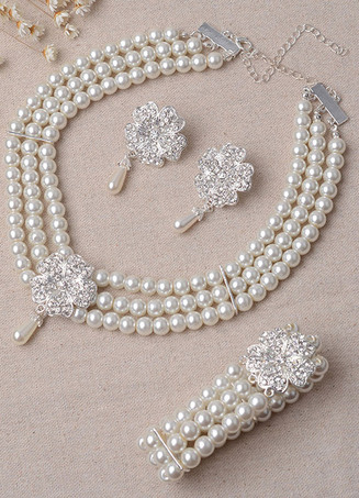 Mariage bijoux strass Set boucle d’oreille perle collier et Bracelet (boucle d’oreille : 5.3 Cm X 3 Cm X 0 5 Cm)