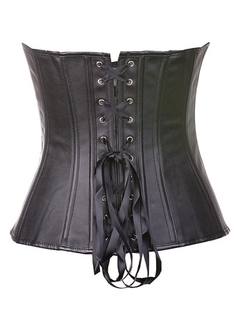 コルセット ビスチェ レースアップ ランジェリー ブラック 女性用 レザー PU シェイプアップ レディースファッション 無地 フェミニン