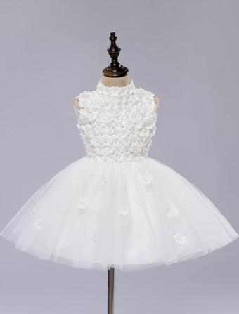 Vestido de la muchacha de flor desfile Tutu vestido del niño blanco con apliques de flores de encaje