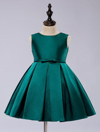 暗緑色 結婚式 子供ドレス フラワーガール 子供用フォーマルドレス バーガンディー ウェディングパーティードレス ノースリーブ 幼児のページェントドレス サテン キッズ フォーマル プリンセスライン 発表会 ラウンドネック ひざ丈 ファスナー リボン ウェディング