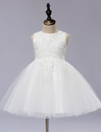 Vestido de niña para boda 2024 de las flores blancas Vestido de fiesta de las mujeres sin mangas Vestido corto de la princesa
