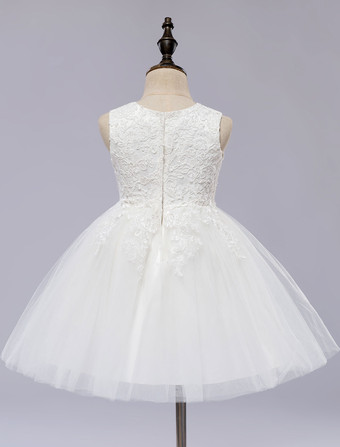 Robe cérémonie fille col rond brodée en tulle robe de fille de fleur