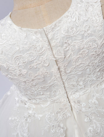 Robe cérémonie fille col rond brodée en tulle robe de fille de fleur