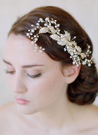 ヘアアクセサリー　ヘッドピース　ウェディング　髪飾り　頭飾り　ヘッドドレス　ゴールド　模造真珠　合金　