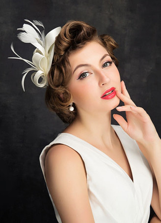 Bridal Wedding Hat Feather White Linen Headpiece Wedding Hair Flower (Diameter 15Cm)