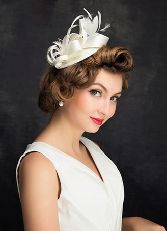 Nuziale Wedding cappello piuma bianco lino copricapo sposa capelli fiore (diametro 15cm)