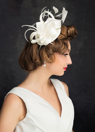 Nuziale Wedding cappello piuma bianco lino copricapo sposa capelli fiore (diametro 15cm)