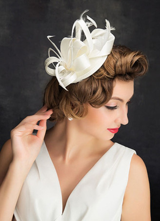 Nuziale Wedding cappello piuma bianco lino copricapo sposa capelli fiore (diametro 15cm)