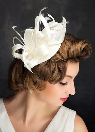 Nuziale Wedding cappello piuma bianco lino copricapo sposa capelli fiore (diametro 15cm)