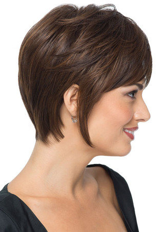 ショートウィッグ　暗い茶色　女性用　ストレート　祝日　カジュアル　レイヤード　