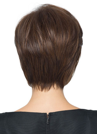 ショートウィッグ　暗い茶色　女性用　ストレート　祝日　カジュアル　レイヤード　