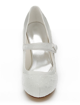 ブライダルパンプス　パーティーパンプス　アイボリー　女性用　絹織物　丸いつま先　スティレットヒール　無地　刺繍　ウエディング　エレガント　