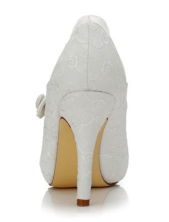 ブライダルパンプス　パーティーパンプス　アイボリー　女性用　絹織物　丸いつま先　スティレットヒール　無地　刺繍　ウエディング　エレガント　