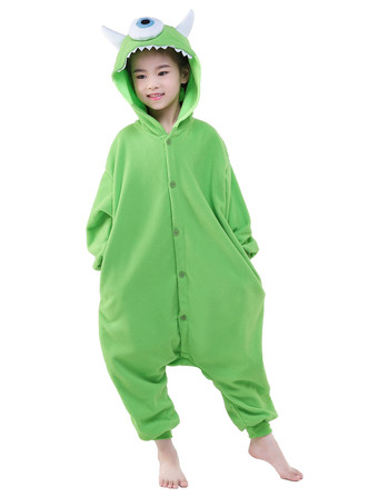 Verde flanela olho Animal Onesie Sleepwear Kigurumi fantasia infantil