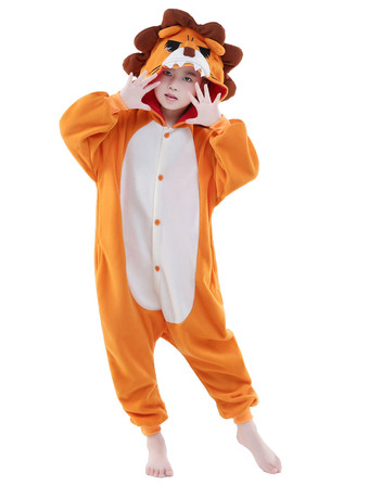 Pijama Kigurumi Leão Onesie Flanela Infantil Pijamas de Inverno Mascote Animal Traje de Halloween