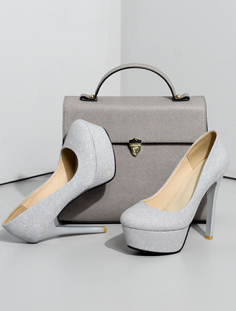 シルバー パンプス 厚底 プラットフォーム ブラック ピンヒール ラウンドトゥ グリッター シューズ 13cm シンプル 無地 パーティー キャバ イベント フォーマル オフィス スリップオン レディース靴