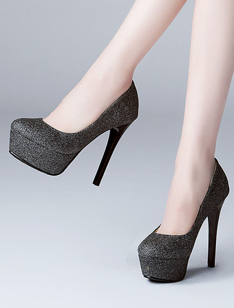 パンプス 厚底 プラットフォーム ブラック ピンヒール ラウンドトゥ グリッター シューズ 13cm シンプル 無地 パーティー キャバ イベント フォーマル オフィス スリップオン レディース靴