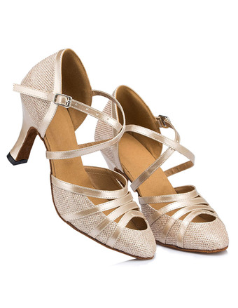 ダンスシューズ クリスクロス ハイヒール ボールルームシューズ ラテンダンスシューズ シャンパン