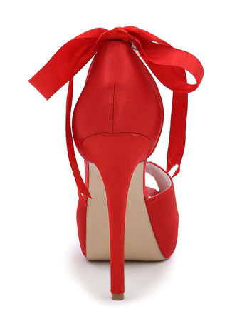 ピープ　ウェディングシューズ　2025　プラットフォームサンダル　レディースハイヒール　アンクルストラップ　ラインストーン　サテン　ブライダルシューズ