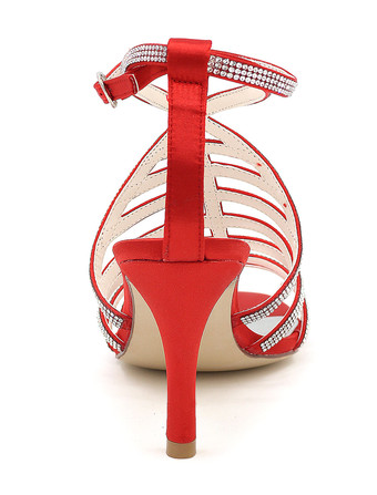 ブライダルサンダル　パーティーサンダル　絹織物　スティレットヒール　ラインストーン　オープントゥ　無地　