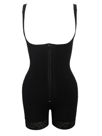 ブラック 女性？ウエストシェイパーアンダーバストノースリーブラフルドシェイプボディスーツ