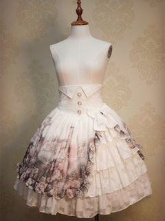 Lolitashow Saia Lolita Classical Lolita clássico vestido cintura alta babados com Floral impresso