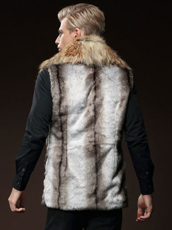 メンズファッション　ジャケット　カーキ　折り襟　ファー　カジュアル　ノースリーブ　男性用　高貴&贅沢　