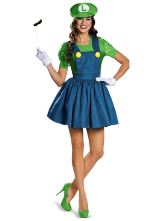 Super Mario Bros Luigi's Mansion 3 Carnival Cosplay Two Tone Pinafore Dress With Hat Waluigi Costume