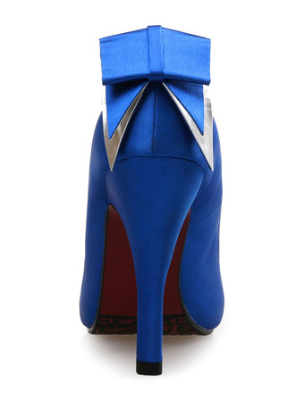 パンプス 厚底 プラットフォーム ロイヤルブルー ゴブレット ラウンドトゥ 絹織物 シューズ 10.5cm リボン 無地 パーティー キャバ イベント フォーマル 祝日 スリップオン レディース靴
