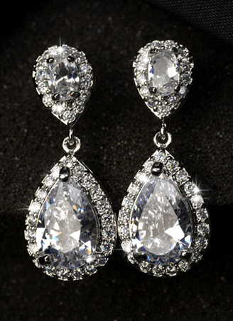 Drop Wedding Earrings White Zirconia Pierced Bridal Earrings Jewelry